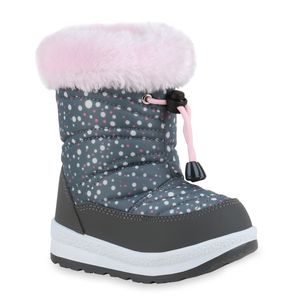 Mytrendshoe Kinder Warm Gefütterte Winter Boots Bequeme Stiefel Prints Schuhe 836090, Farbe: Grau Rosa Weiß Muster, Größe: 23