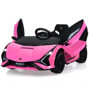COSTWAY Lamborghini 12V Kinderauto mit 2,4G-Fernbedienung, Elektroauto 3-5km/h mit MP3, Radio, Musik und LED-Scheinwerfer, Kinderfahrzeug für Kinder von 3-8 Jahren Rosa