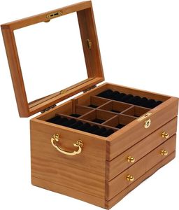 Pudełko na biżuterię 3 poziomy Mdf+Drewno Pudełko na biżuterię o dużej pojemności Eleganckie klasyczne pudełko na biżuterię