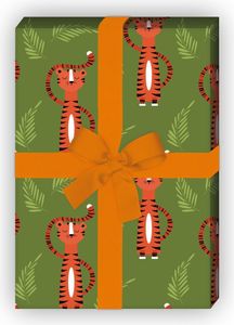 Cooles Tiger Geschenkpapier nicht nur für Kinder, grün - G8114, 32 x 48cm