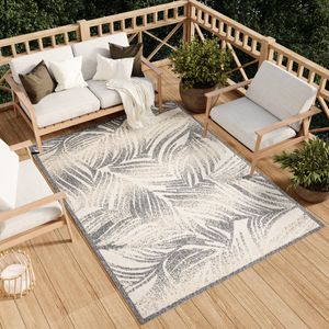 Teppich Outdoor Indoor Wohnzimmer Schlafzimmer Modern Design Terrasse Balkon Creme Grau 80 x 150 cm