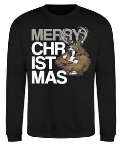 Merry Christmas Rentier Fitness Gym Pullover Sweatshirt, Schwarz, L, Vorne