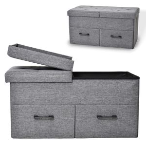 ONBEST Sitzbank mit Stauraum | 2 Schubladen | Grau | 110 kg | 77x40x38 cm (BxHxT) | Leinenoptik | klappbarer Deckel | gepolstert ONBEST Sitzbank mit Stauraum | 2 Schubladen | Grau | 110 kg | 77x40x38 cm (BxHxT) | Leinenoptik | klappbarer Deckel | gepolstert