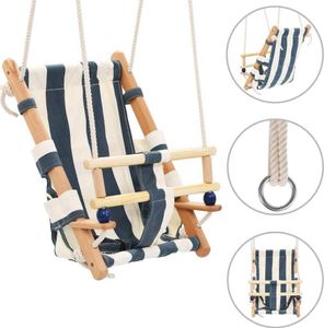 Dětská houpačka s bezpečnostním postrojem Bavlna Wood Blue