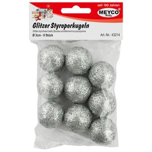 MEYCO 43214 - MEYCO Glitzer-Styroporkugeln 3cm -silber- 9 Stk.p.SB-Btl