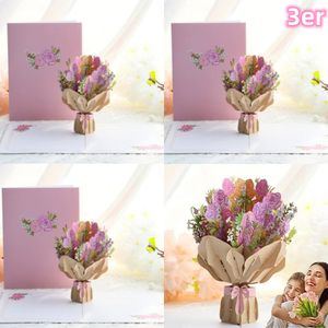 3 Stück Grußkarten, 3D Pop Up Nelken Papierblumen Blumenstraußkarten mit Umschlag, Muttertag für Frauen, Ehefrau, Mutter, Liebhaber