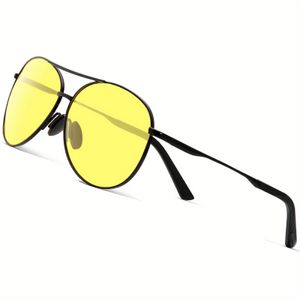 Nachtfahrbrille, polarisierte Sonnenbrille, blendfrei, gelb, Retro-Flieger-Nachtsichtbrille für Damen und Herren
