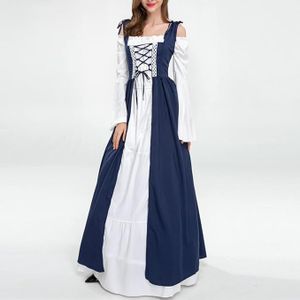 Damen Mittelalterliche Kleid mit Trompetenärmel Mittelalter Party Kostüm Maxikleid, blau, S