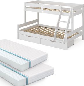 Vitalispa poschodová posteľ Everest, 120x200 / 80x200 cm s 2 matracmi a 2 zásuvkami, biela Vitalispa poschodová posteľ Everest, 120x200 / 80x200 cm s 2 matracmi a 2 zásuvkami, biela