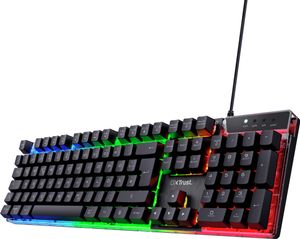 Trust Gaming GXT 835 Azor Gaming Tastatur mit Beleuchtung Deutsches QWERTZ Layout, Tastaturlayout in Originalgröße, 3 LED-Farbmodi, Anti-Ghosting, 12 Multimedia-Funktionstasten, PC/Laptop
