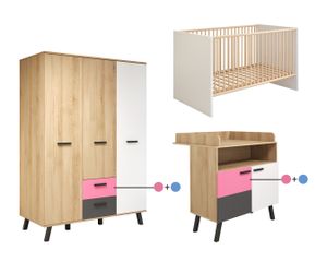 trendteam Babyzimmerset Gitterbett Kinderbett Wickeltisch Kleiderschrank Kommode