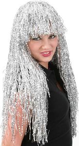 XXL Lametta Perücke 80iger Disco Silber zur Wahl 60 cm lang Fasching Karneval XXL Lametta Perücke 80iger Disco Silber zur Wahl 60 cm lang Fasching Karneval