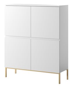 Selsey Bemmi - Highboard 4-türig Weiß mit goldenen Metallfüßen, 100 cm