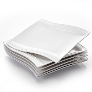 MALACASA, Flora Dezertní talíř, sada 12 kusů Krémově bílý porcelánový talíř na dort Snídaňový talíř 8,25" / 21 x 21,5 x 2,5 cm Podává se 12 kusů