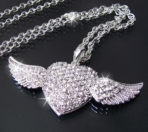 K620* Halskette 75cm Silber Anhänger Herz mit Flügeln Schmuck