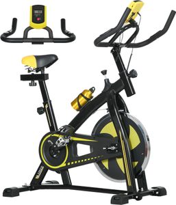 Rower treningowy SPORTNOW z regulowanym siodełkiem i oporem Rower fitness z wyświetlaczem LCD, czujnikiem tętna, stalowy, żółty Rower treningowy SPORTNOW z regulowanym siodełkiem i oporem Rower fitness z wyświetlaczem LCD, czujnikiem tętna, stalowy, żółty
