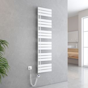 EMKE Handtuchtrockner Elektrisch Asymmetrie Badheizkörper mit Timing Thermostat Handtuchwärmer 1599 x 400mm Weiß Handtuchhalter Heizkörper mit 800W Heizstab