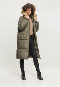 Urban Classics TB2382  Ladies Oversize Faux Fur Puffer Coat, Größe:M, Farbe:darkolive/beige