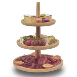 Etagere Premium Servier-Ständer 3-Etagen aus Holz; Servier-Tablett für Desserts, Kuchen, Käse, Wurst, Kekse, Nüsse, Süßigkeiten Candy-Bar 3-stöckig