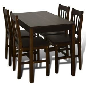 vidaXL Jedálenský stôl Drevený stôl so 4 drevenými stoličkami Jedálenský set Brown