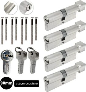 4x Knauf Zylinderschloss Schließzylinder Tür Zylinder Knaufzylinder 90mm (45/45mm) Gleichschließend