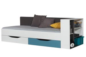Furniture24 Bett 90x200 cm Tablo TA12 mit 2 Schubladen Regal und Taschenfederkernmatratze