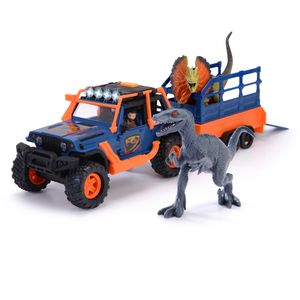 Dickie Toys - Dino Commander (40 cm) - Spielzeug-Auto „Jeepster Commander" inkl. Anhänger mit Figur plus 2 Dinosaurier - Spielzeug für Kinder ab 3 Jahren