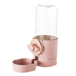 Kunststoff Hund Katze Wasserflasche Haustierspender Anti-Überlauf Trinkbrunnen Hängende Schwerkraft Nachfüllung Langlebige Tränke für Hasenbedarf Farbe Rosa