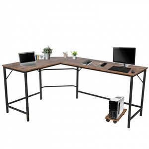 Schreibtisch L Form - industrial Design, aus Metall, 138x138 cm, mit mobiler Ablage, Schwarz Braun - Eckscreibtisch, Com