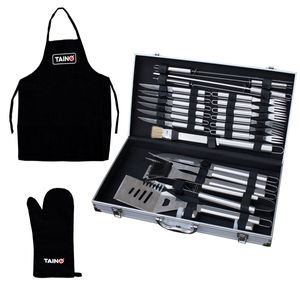 TAINO Grillbesteck Koffer 24-teilig Edelstahl inkl. Schürze + Handschuh Grill-Set Grill-Werkzeug
