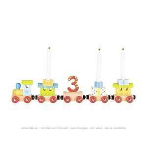 goki 60721 Geburtstagszug, Lok mit 4 Anhängern mit Magnetverbindung L= 35 cm, Holz, austauschbare Zahlen 1 - 6, bunt (1 Set)