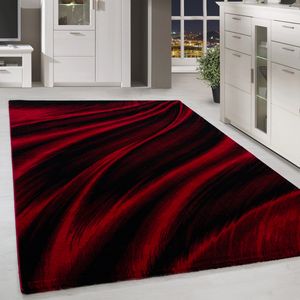 Teppich Wohnzimmer Abstrakt Designer Modern Kurzflor Wellen Design Rechteckig, Farbe:Rot , Größe:120 x 170 cm