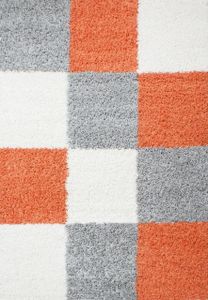 Teppium Hochflor Teppich Shaggy Karo Design Weich Teppich Wohnzimmer Flauschig, Terrakotta, 120 x 170 cm