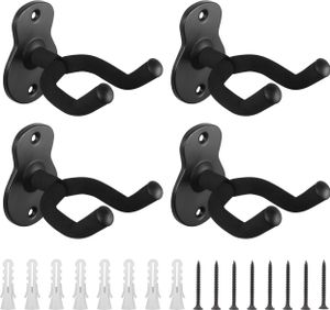 Belle Vous (4er Pack) Schwarze Wandhalterung Gitarre mit Schrauben - Wandhalterung Haken für Akustik- und E-Gitarren - Geeignet für die Meisten Größen