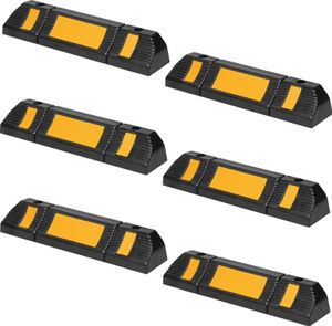 JNGLGO Gumowy ogranicznik koła do garażu - 6 sztuk Gumowy ogranicznik koła Bariera parkingowa chroniąca przed kolizją Ogranicznik parkingowy z paskami odblaskowymi do garażu i parkingów, 60x12x10cm czarny + żółty (6 sztuk)
