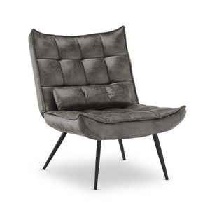 MCombo moderner Sessel Relaxsessel für Wohnzimmer, mit Taillenkissen, Retro Vintage Lesesessel Loungesessel Stuhl Polstersessel, 4779-1 (ohne Hocker, Dunkelgrau-Mikrofaser)