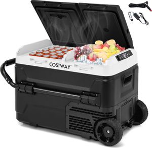 COSTWAY Kompressor Kühlbox 40L, elektrische Kühlbox mit 2 Kühlzonen, -20℃20℃, USB Ladenanschluss, LED Anzeige, Mini Kühlschrank AC/DC 45dB