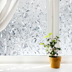 Fiqops Sichtschutzfolie Bad Fenster Blickdicht Selbstklebend 3D Fensterfolie Spiegelfolie Blumen 60*200cm