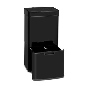 Klarstein Touchless - Black Stainless Steel Mülleimer Sensor-Mülleimer, 72 Liter Volumen in 4 Behältern: 43 & 2 x 12,5 Liter,Eimer mit Deckel: 4 Liter, automatisches Öffnen und Schließen, schwarz