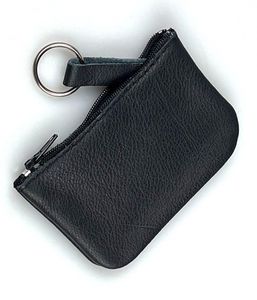Schlüsseletui aus Echtleder | Schlüsseltasche mit Reißverschluss | Schlüsselanhänger Geldbörse in Farbe schwarz