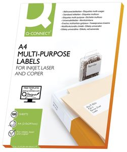 Q-Connect® KF10664 Inkjet+Laser+Kopier-Etiketten - 210,0x297,0 mm, weiß, 100 Stück/100