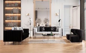 Schwarz-Weiße Sofas Luxus Couchgarnitur Dreisitzer Sessel 4tlg Set
