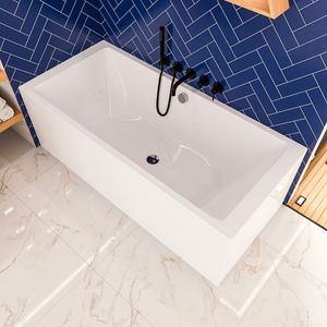 ECOLAM große Badewanne TAMI 200x90 cm + Schürze Top Qualitöt Doppelbadewanne Wanne für Zwei Acrylwanne Rechteck Acryl weiß  + Ablaufgarnitur + Silikon