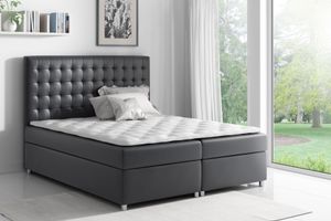 Boxspringbett ANDI , Pocket Matraze Topper , 140 x 200 cm , ( Schwarz - Kunstleder )