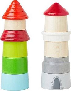HABA 305059 - Stapelspiel Turmhoch, Holzspielzeug mit 13 Stapelsteinen und Vorlagen-Leporello, farbenfrohes Motorikspielzeug ab 18 Monaten