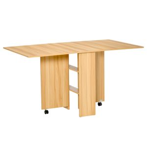 HOMCOM Klapptisch Esszimmertisch Beistelltisch mobiler Tisch Schreibtisch Beistelltisch Ablagefläche mit Rollen Natur 140 x 80 x 74 cm