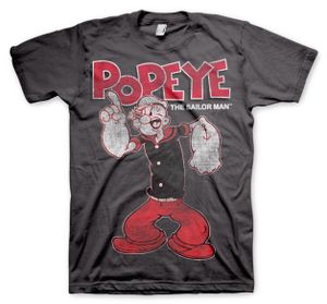 Popeye Distressed Sailor Man T-Shirt - X-Large - Dark-Grey