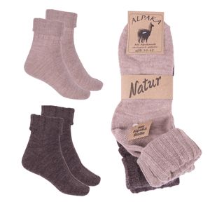 Alpaka-Socken mit Umschlag - Beige/Braun, hochwertige Herren Damen Natursocken 2er Set