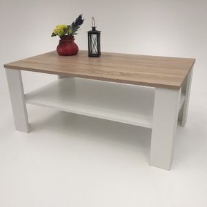 Möbel SD Couchtisch Bea Sonoma Eiche hell Sägerau - Weiß mit Echtholz Optik Kante 100x54x 43,5 cm
