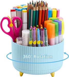 Amorxia Schreibtisch-Organizer, um 360 Grad drehbarer Stifthalter für den Schreibtisch, Schreibtisch-Organizer und Zubehör mit 5 Fächern, Bleistift-Organizer, Kunstbedarf-Aufbewahrungsbox für Büro, Zuhause -blue